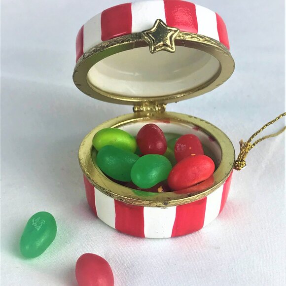 Peppermint Candy Porcelain Hinged Surprise Gift Trinket Box Christmas Ornament - Picture 3 of 5